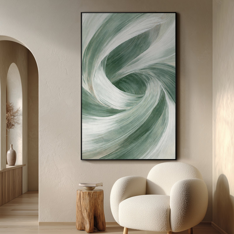 Très grand art mural imprimé sur toile - Tourbillon vert sauge, design minimaliste inspiré de la nature pour la chambre à coucher ou le bureau - "Assemblage requis du cadre (cadre non fini)"
