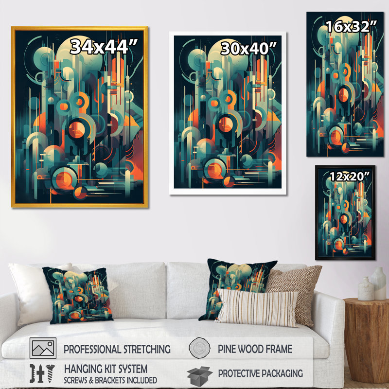 Vert et orange Mid Century Innovations I, reproduction d'art sur toile, H 44 po x l 34 po x P 1,5 po, Toile tendue