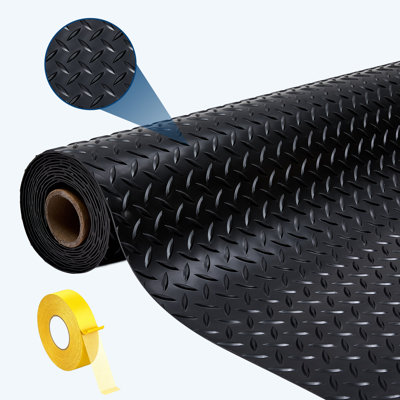 7.5 x 22 Ft 2.8 mm Diamond‑Plate PVC Garage Floor Mat, Water‑Resistant Cut‑to‑Fit Protector with Double‑Sided Tape for Garages, Workshops, Basements and Trailers