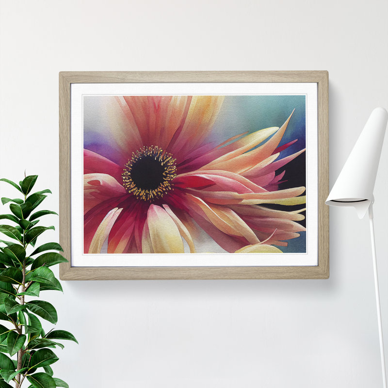 Chrysanthemum Watercolour Flower Vol.5 - Framed Print, 46cm H x 64cm W x 2cm D, Oak Framed
