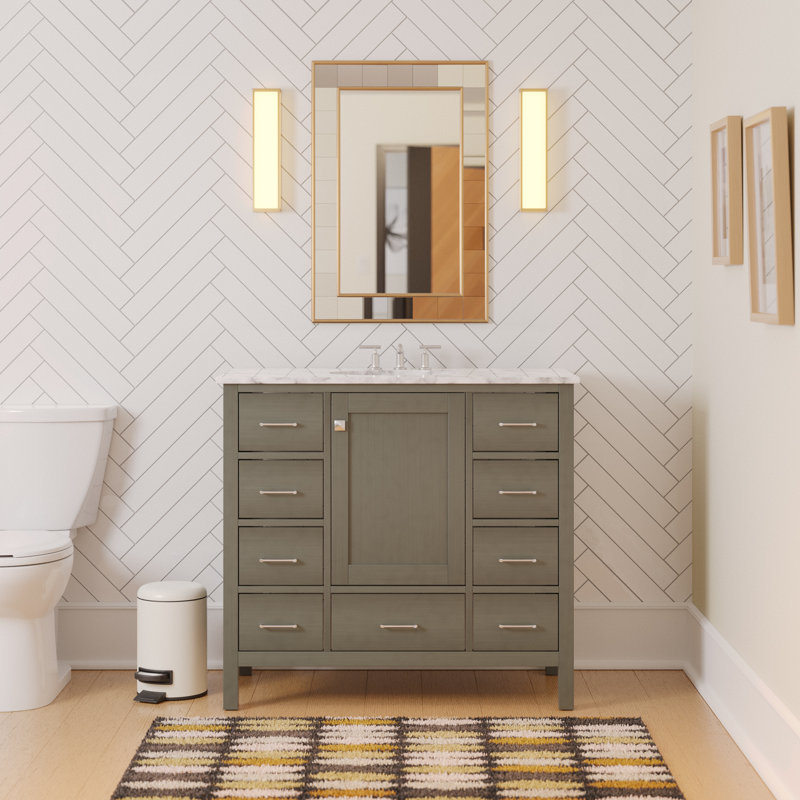Ensemble de meuble-lavabo simple 42 po Claudett, Marbre de Carrare, Gris patiné