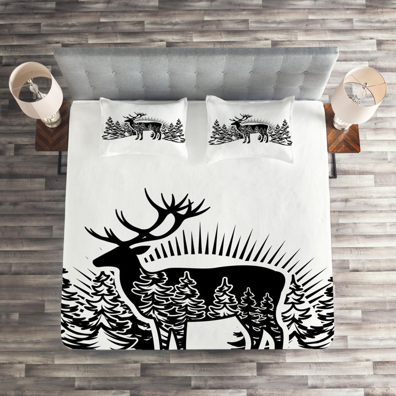 Deer Rustic Polyester Coverlet, King Bedspread + 2 Shams