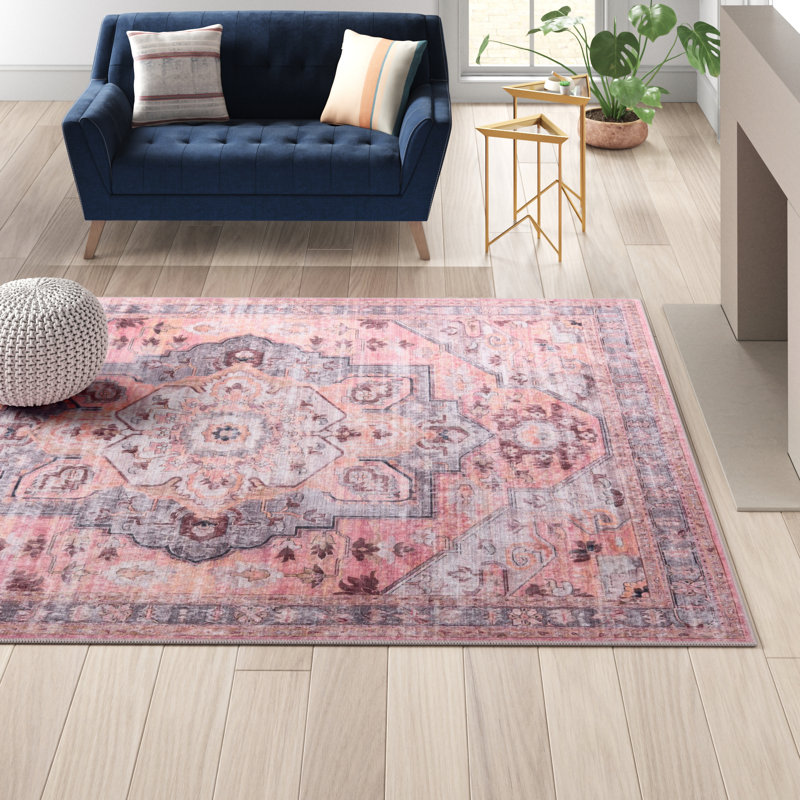 Tapis oriental abricot / rose / gris Engebretson, Rectangle 5 pi 11 po x 9 pi