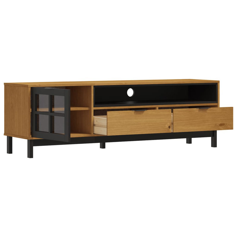 Malzie TV Cabinet with Glass Door Flam Solid Wood Pine