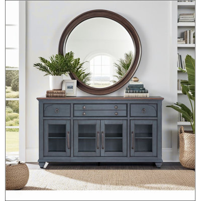 Buffet Americana, aucun assemblage requis, finition bleu velours côtelé, idéal pour le rangement et la présentation