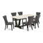 Ensemble de 7 pièces comprenant un fantastique plateau rectangulaire blanc lin et 6 chaises de cuisine parsons Gotham gris foncé avec têtes de clous et boutons capitonnés, finition noire brossée