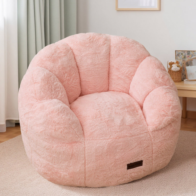 Fauteuil à billes à motif floral pour enfants, Fausse fourrure rose