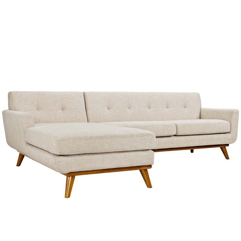 Engage Mid Century Modern Tufted Sectional, Beige Polyester Blend, Left Hand Facing