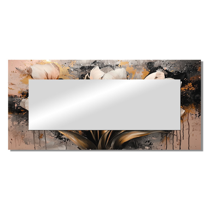 Pink Gold Morning Tulips I - Floral Decorative Mirror Wall Art - Printed On Metal, 28" x 60"