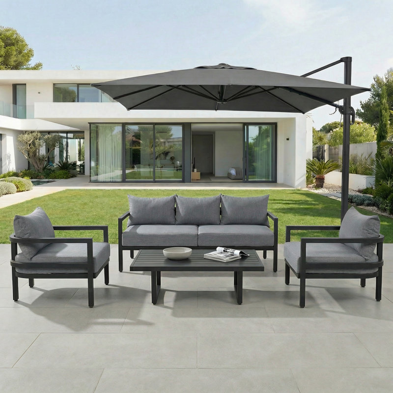 Anti-Rust Steel Patio Sofa Conversation Set with Coffee Table, Waterproof Outdoor Seating with UV-Resistant Cushions
