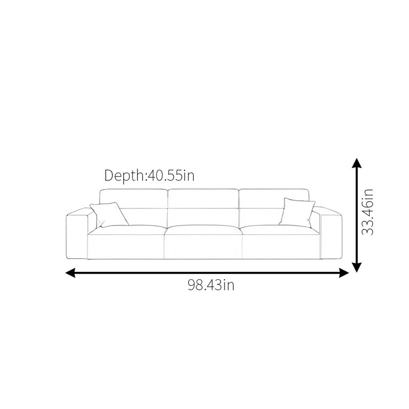 Canapé moderne carré, H 33,46 po x l 98,43 po x P 40,55 po, 3