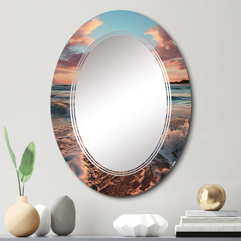 Seleukos - Miroir mural nautique et plage ovale, 30 po x 20 po