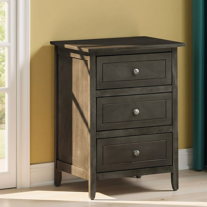 Table de chevet 3 tiroirs gris Lurne, Gris