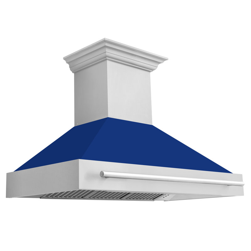 48" 700 CFM Ducted Wall Mount Range Hood, Blue Gloss