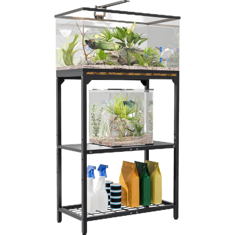 Support pour aquarium de 20 gallons, support pour aquarium avec étagère de rangement réglable à 3 niveaux, support pour terrarium robuste pour aquarium d'éleveurs de reptiles, noir