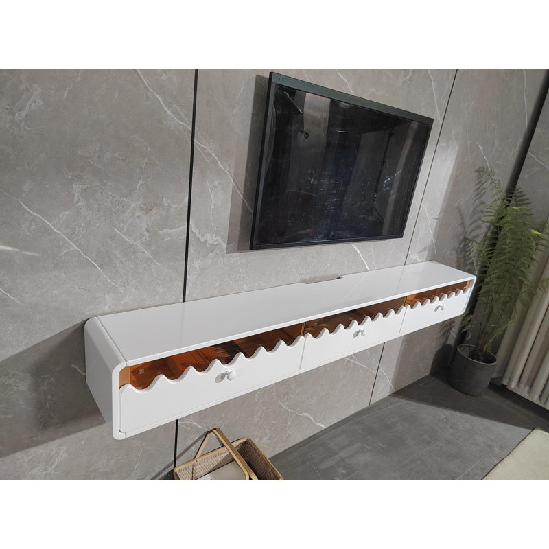 Pre-assembled 47 In Floating Tv Stand Wall-mounted High Gloss For Tvs Up To 50 In, 8.7"H x 47"L x 9.4"W