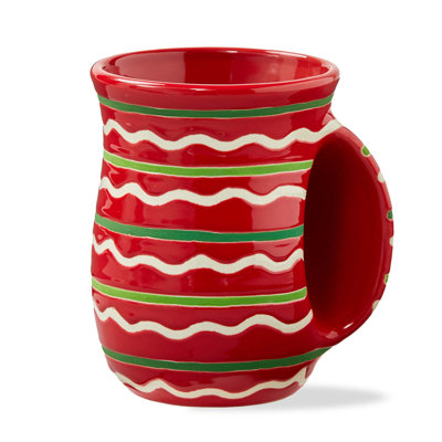 Festive Stripe Handwarmer Mug Red Multi Ceramic Everyday 18 Oz