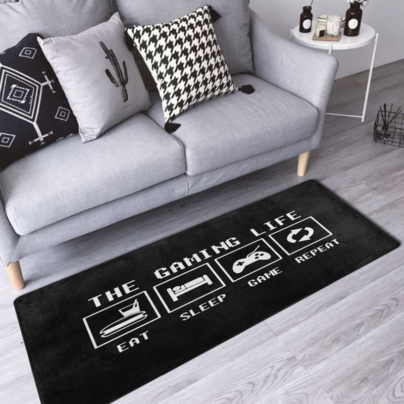 Tapis noir / blanc en polyester tissé à la machine Carruth, Tapis de couloir 2 pi 7 po x 6 pi 7 po