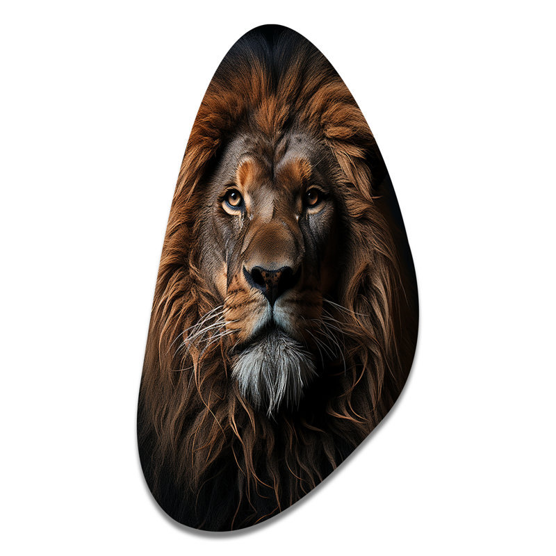 Lion Regal King Portrait - Art mural asymétrique en forme de lion, H 39 po x l 21 po