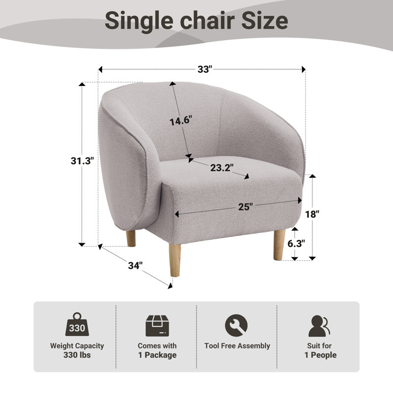 Modern Upholstered Barrel Accent Chair - Set Of 2, Light Gray