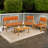Barclay Modern 4-Piece Acacia Wood Outdoor Patio Conversation Set, Teak Brown Seating Group with Orange Removable Cushions & Coffee Table-1408229197