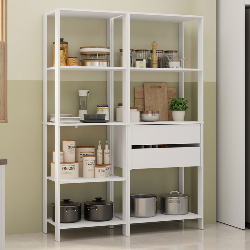  Armoire de rangement pour garde-manger avec 2 tiroirs et tablettes ouvertes L 51 po, Blanc