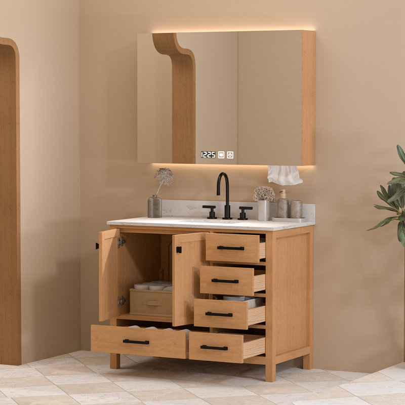 Ensemble de meuble-lavabo simple 42 po avec plateau en pierre reconstituée sans miroir 42 po, 1, 42