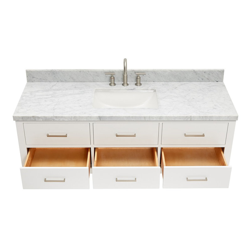 Ensemble de meuble-lavabo mural simple 61 po, Blanc, Nickel brossé