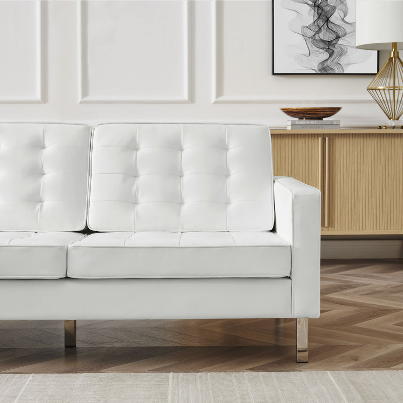 Ensemble de canapé et fauteuil capitonné Loft, Simili cuir blanc