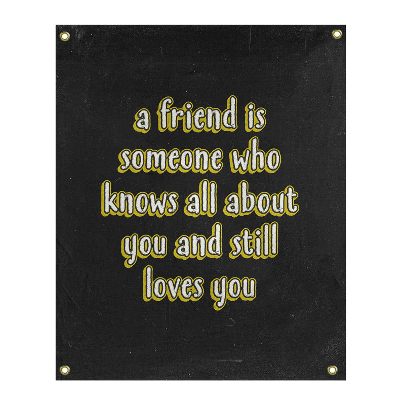 Tapisserie tableau en polyester «Love and Friendship», H 80 po x l 59 po, Jaune