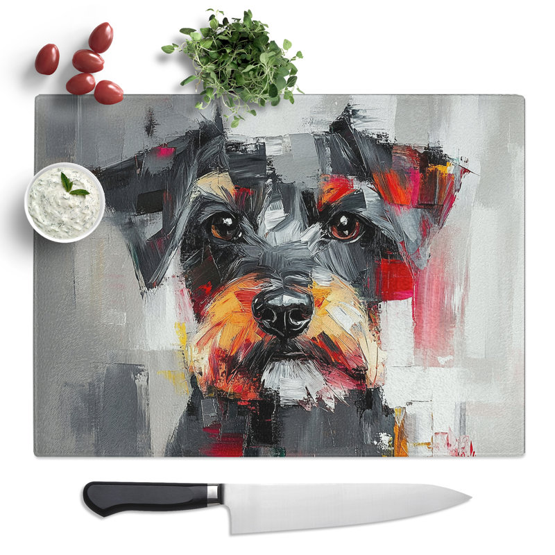 Schnauzer Graphic Dog  Glass Chopping Board