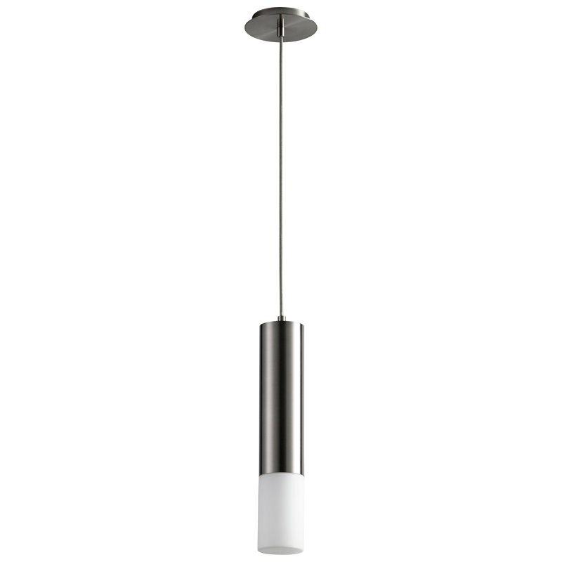 Gathard 1 - Light LED Single Pendant, Satin Nickel, 18" H x 3.5" W x 3.5" D, Matte White