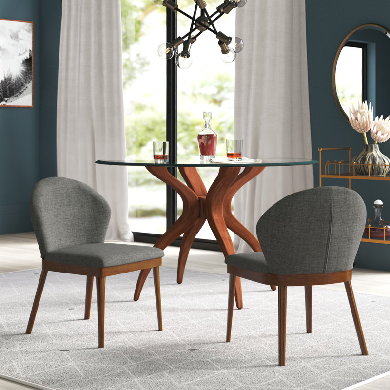 Bartu 19'' H Upholstered Side Chair, Gray, Walnut