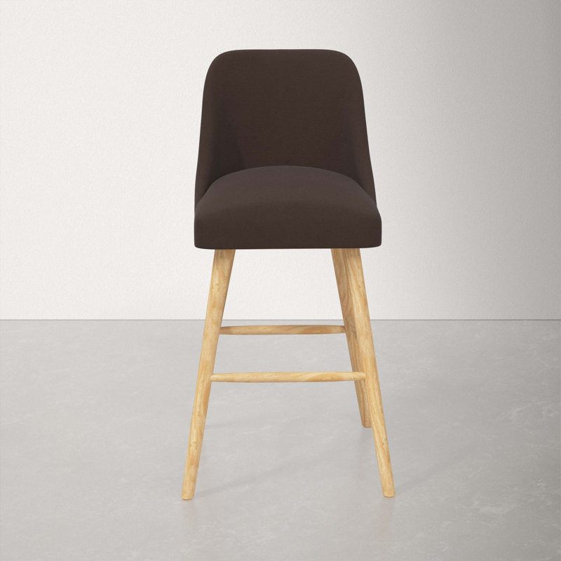 Tabouret Gallie, Tabouret de bar (siège d'une hauteur de 31 po), Bois naturel, Velours chocolat classique