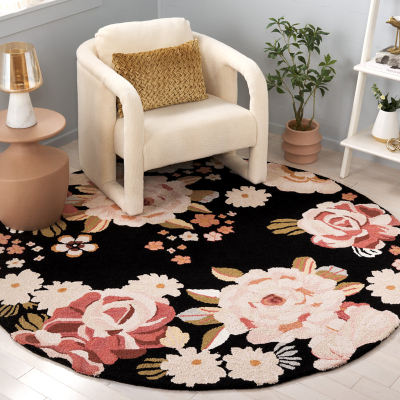 Abren Hand Tufted Wool Pile Floral Rug, Round 6"