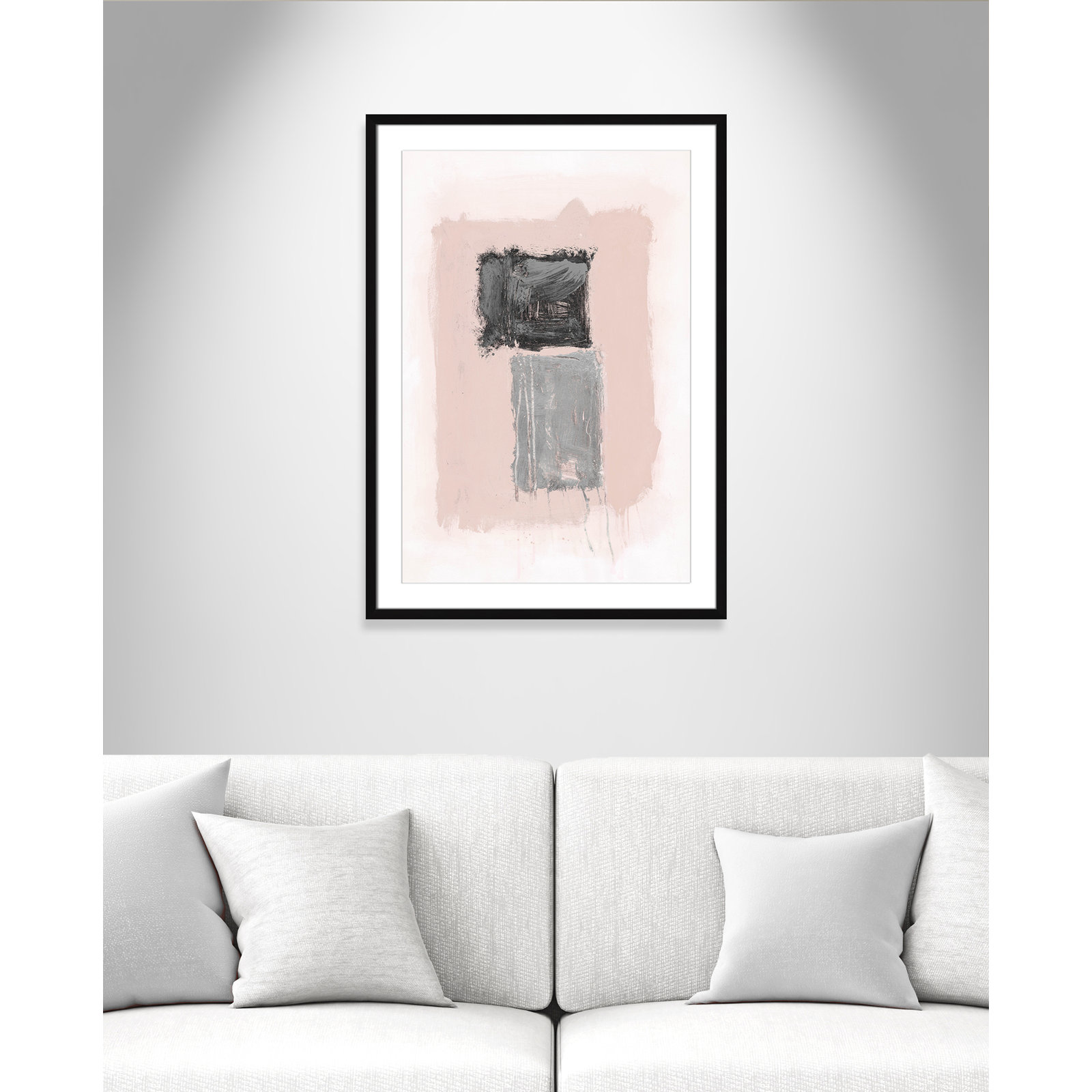 Pink, Black and Silver Shimmer II Print, 35.5" H x 25.5" W x 1.25" D, Black Matted Picture Framed