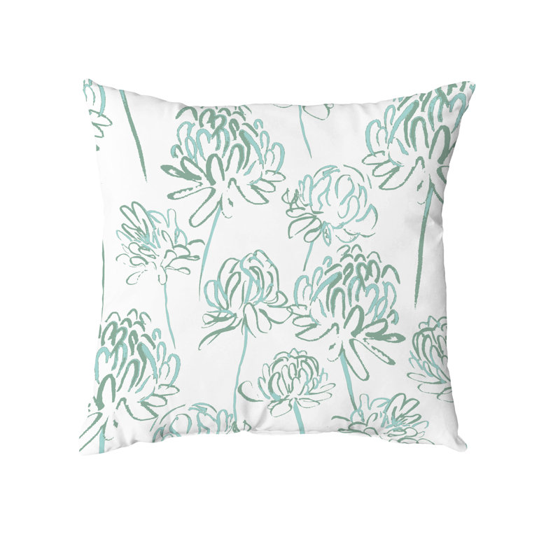 Green and White Floral Square Throw Pillow, 16" x 16"