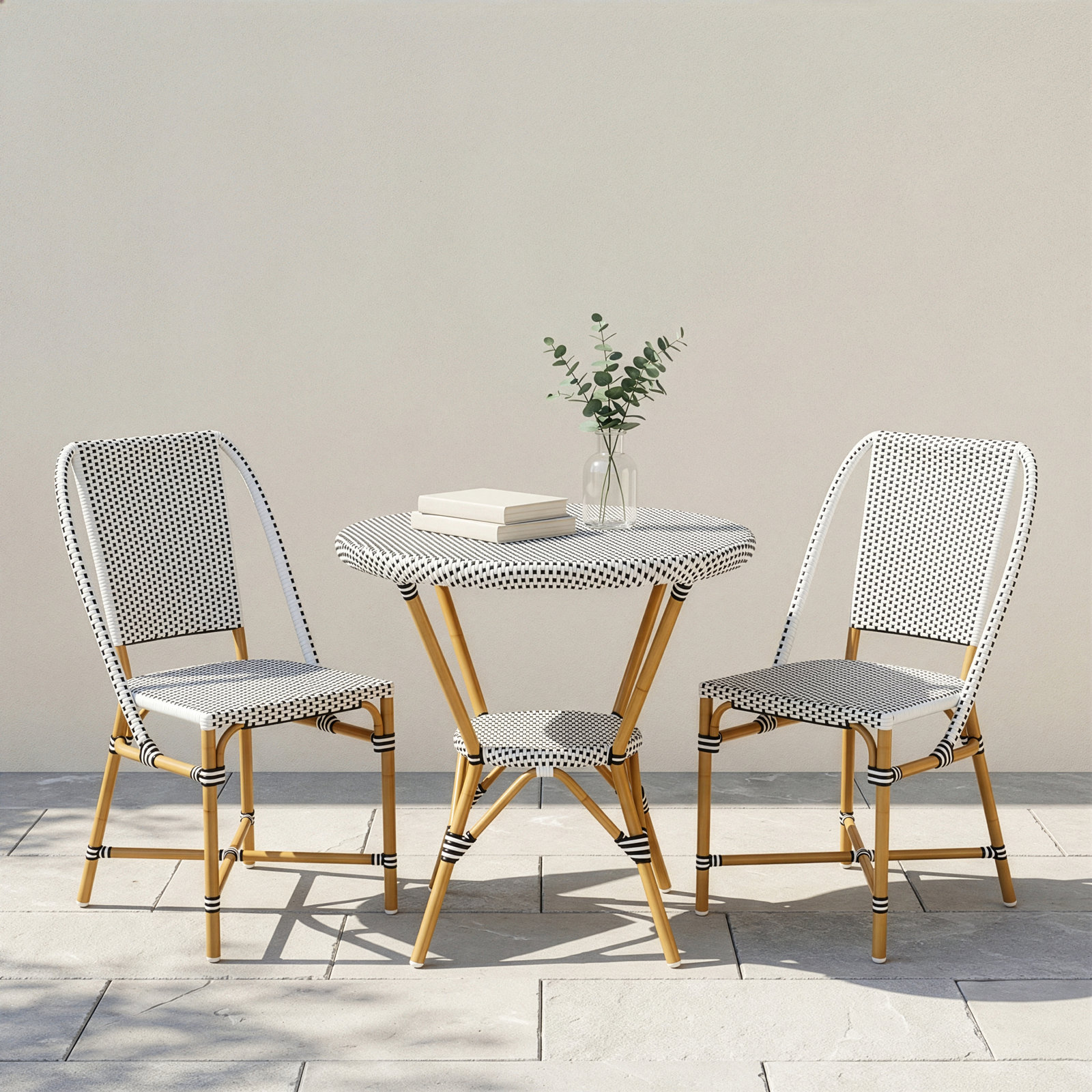 Ellie 2 Person Patio Dining Set, Black/White, Black/White