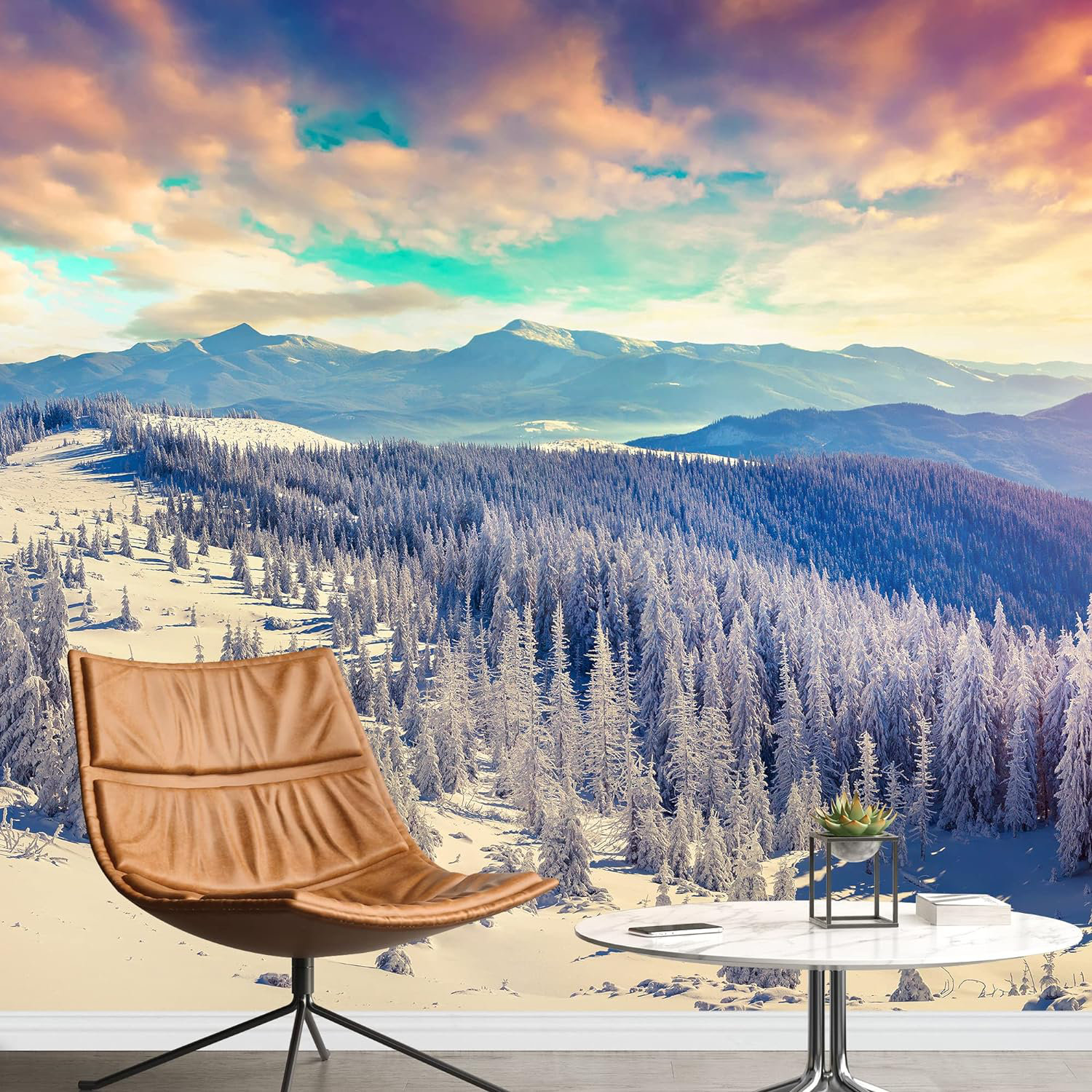 IDEA4WALL Vibrant Sunset Pastel Sky Mountain Forest Nature Photography ...
