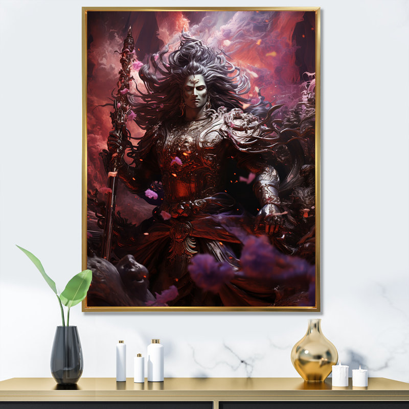 Hindouisme Mahabharatas majestueux dieu magenta - impression, H 20 po x l 12 po x P 1 po, Cadre flottant doré