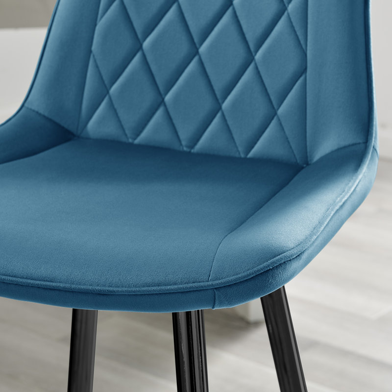 Palermo Velvet Modern Quilted Kitchen Breakfast Bar Stools - Upholstered Design, Blue, Black