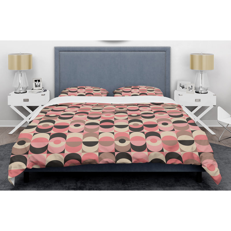 Modern & Contemporary Polyester Abstract Duvet Cover, King Duvet Cover + 2 Shams, Circular Abstract Retro Geometric XIII