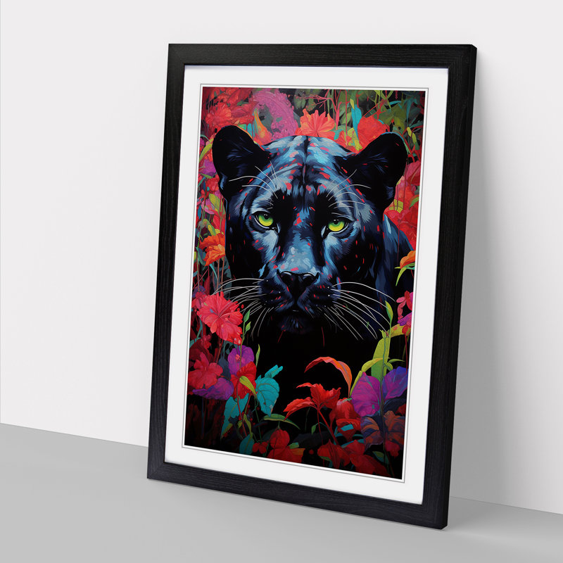 Panther Colour Field - Single Picture Frame Print on Wood, Black , 64cm H x 46cm W x 2cm D