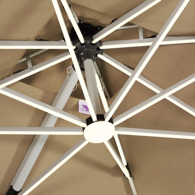Parasol lumineux carré en porte-à-faux 9 pi x 9 pi Sella, beige, Beige
