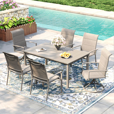 Ensemble repas de 63 pouces avec table de salle à manger rectangulaire en métal, 4 chaises rembourrées PVC-coated polyester, 2 chaises pivotantes PVC-coated polyester