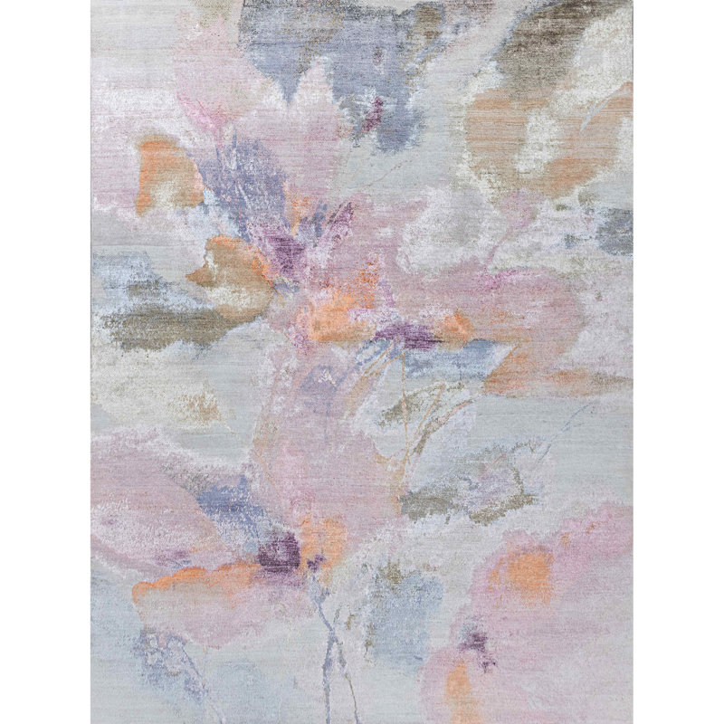 Hand Knotted Abstract Area Rug in Gray/Brown/Orange/Pink, Rectangle 9' x 12'