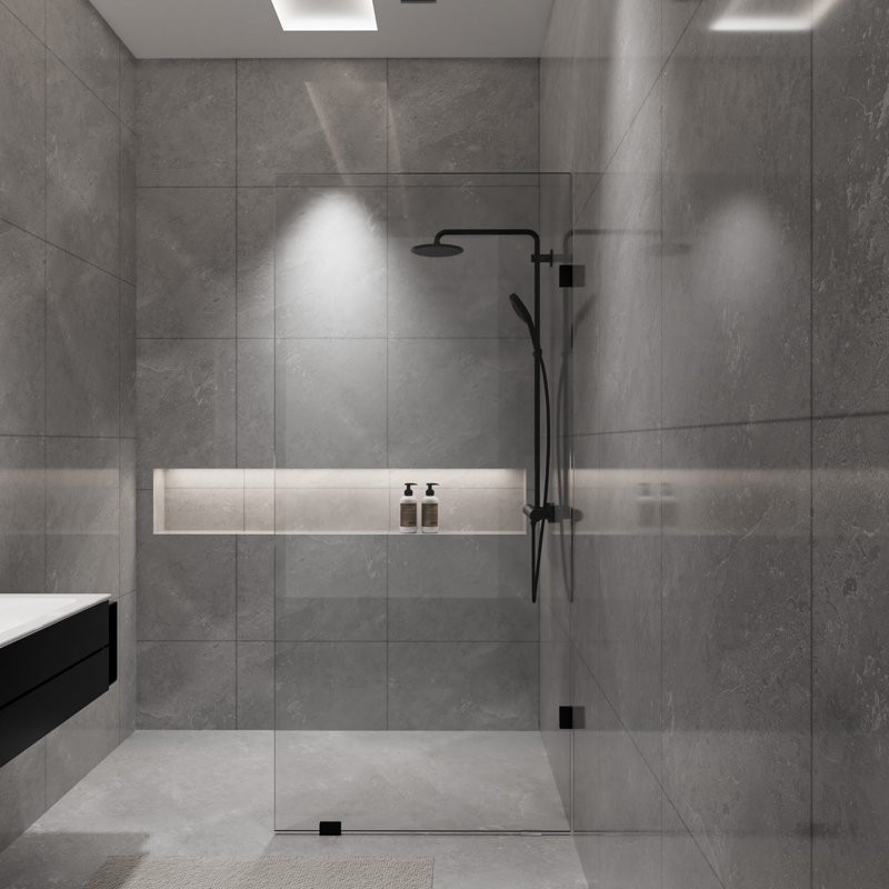 36 po X P 78 po H Porte de douche à panneau simple sans cadre H 3/8 po Verre transparent, Noir mat