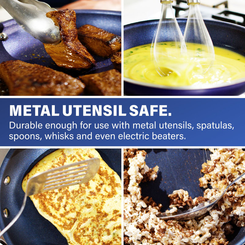 Granitestone Blue 14" Nonstick Aluminum Frying Pan with Helper Handle and Tempered Glass Lid, Oven & Dishwasher Safe