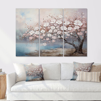 «Pink and Gray Cherry Blossom Charm I», ensemble d'art mural sur toile