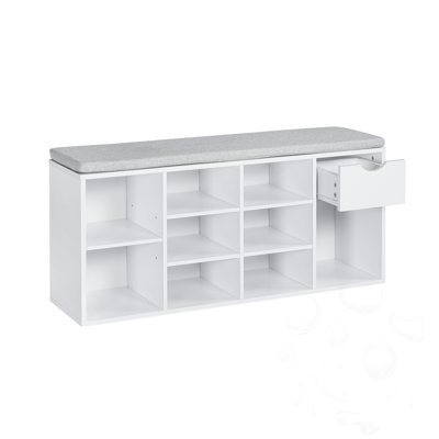 Storage Bench with Drawer and Adjustable shelf and Cushion